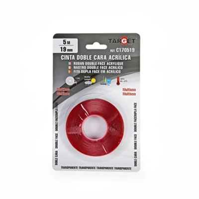 Imagen de TARGET C170519 Cinta doblecara extrafuerte 5M x 19mm Transparente Adhesiva de Montaje Acrílica Metal Madera Cristal Plástico Multiusos