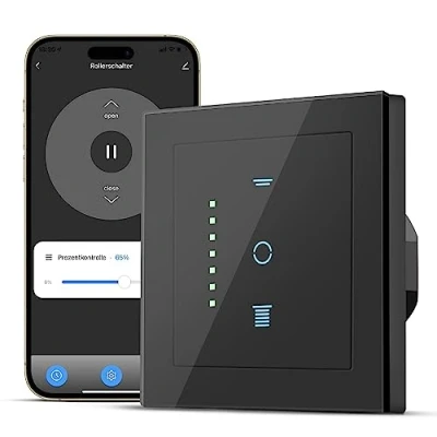 Imagen de CURRYSMARTER Interruptor de persiana wifi, 6.ª generación, con led controlable, temporizador inteligente, requiere conductor neutro, control persianas compatible Echo Alexa/Google