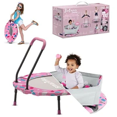 Imagen de smarTrike Cama elástica para niños de 1 a 5 años con asa, Plegable, (Piscina Bolas y elástica, Color Rosa)
