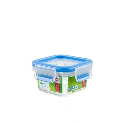Imagen de EMSA 508535 Clip &amp; Close Tarro cuadrado (200 ml, 4 unidades), transparente y azul