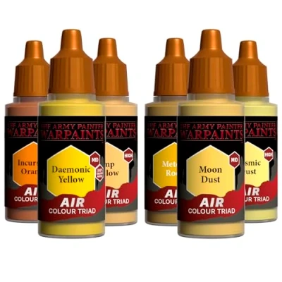 Imagen de The Army Painter, Airbrush Primary Bundle Yellow, 2 tríadas amarillas con 6 pinturas acrílicas diluidas para aerógrafo de 18 ml Pintura un cepillo aire miniaturas D&amp;D y Warhammer