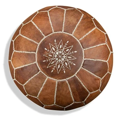 Imagen de Poufs&amp;Pillows Puf Artesanal de Cuero auténtico Hecho a Mano Entregado con Relleno Otomano, cojin Suelo, reposapiés (Marrón Cognac)