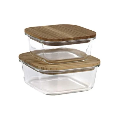 Imagen de Cofan Set de 2 Fiambreras Cuadradas Borosilicato Modelo Bambú Tapa Capacidad 520 800 ml
