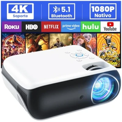 Imagen de HOPVISON Proyector, Mini Proyector Portátil con Bluetooth, 4K Supporto 9500 Lúmenes, de Cine Nativo Full HD 1080P, Videoproyector Android para Casa Fire Stick/Smartphone/PS5/HDMI