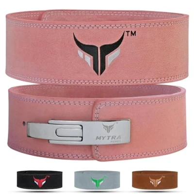 Imagen de Mytra Fusion cinturon gym Cuero Genuino powerlifting, gimnasio hombre &amp; Mujer halterofilia for Gym, Training, Weight Lifting, Deadlifts and Bodybuilding (Pink, M)