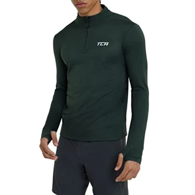 Imagen de TCA Camiseta Térmica Cloud Fleece de Running con ¼ Cremallera Bolsillo para Mujer Verde Oscuro, XXL
