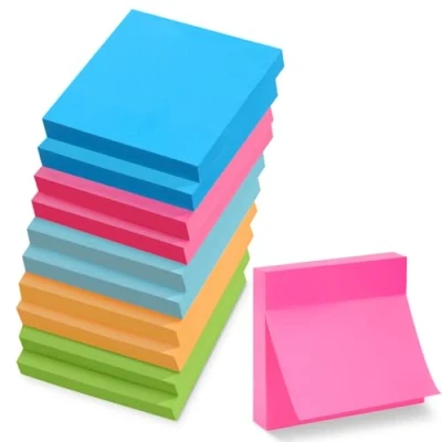 Imagen de 10 Blocs Notas Adhesivas, 76 x mm Sticky Notes, 100 Hojas por Bloc, 5 Colores Brillantes, Block de Removible para Oficina, Estudio, Planificación y Hogar