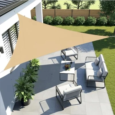 Imagen de LOVE STORY Toldo Vela de Sombra 3x3x3m Triangular Toldos Impermeable Protección Rayos UV para Exteriores Terraza Balcon Patio Jardín，Arena