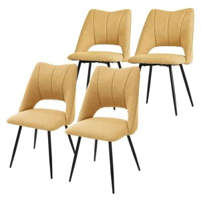 Imagen de ML Design Set 4X Sillas de Comedor Amarillo Mostaza con Respaldo Asiento Poliéster Tapizado Patas Metal Negro Sillónes Ergonómicos Diseño Moderno para Mesa Salón, Escritorio o Cocina