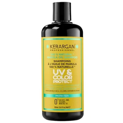 Imagen de Kerargan Champú UV &amp; Color con Marula para Cabello Seco/Teñido Limpia, Protege Sin Sulfatos, OMG, Silicona 500ml