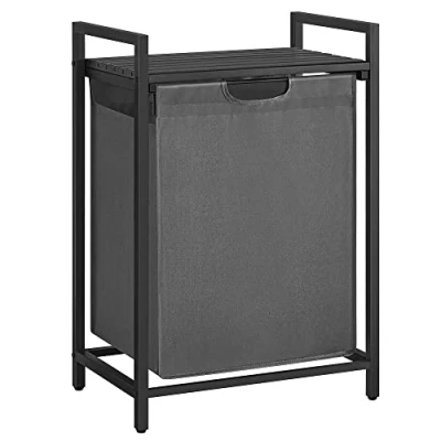 Imagen de VASAGLE Cesto para Ropa Sucia, Cesta Colada, Bolsa Colada de Tela Oxford Extraíble y Desmontable, Estante, Marco Metálico, 65 L, 50 x 33 72 cm, Gris Negro BLH101G01