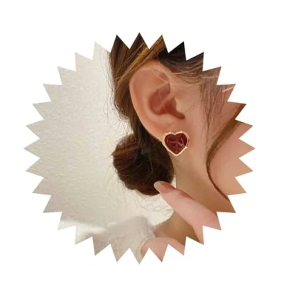 Imagen de Inilbran Boho Love Pendientes De Corazon Esmalte Rojo Minimalistas Joyeria Para Mujeres Y Ninas