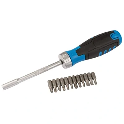 Imagen de Draper Juego de destornilladores trinquete 13 piezas Almacenamiento interno Brocas 12 x 25 mm Kit profesional para el hogar y coche Herramientas manuales cabeza plana, ranura