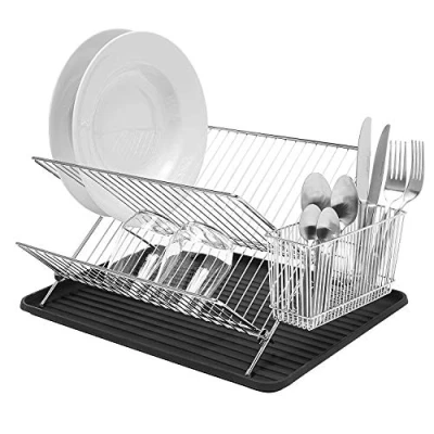 Imagen de simplywire Escurreplatos Plegable Bandeja de Secado Platos con Soporte para Cubiertos Cromado