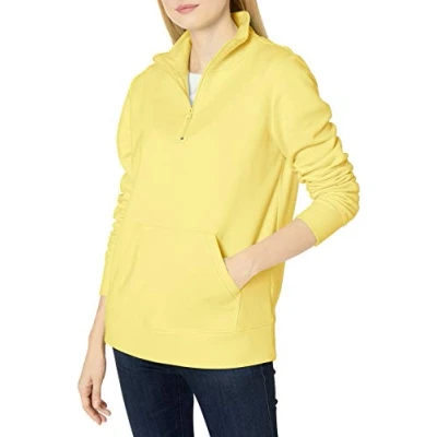 Imagen de Amazon Essentials Top de Felpa Manga Larga y Cremallera un Cuarto (Disponible en Tallas Grandes) Mujer, Amarillo Claro, XS
