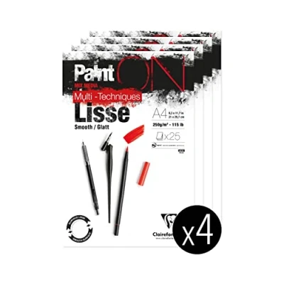 Imagen de Clairefontaine 975729C Bloque de pegamento multitécnico PaintON 25 hojas Dibujo multifunción Blanco 21 x 29,7 cm 250 g Paquete 4 bloques