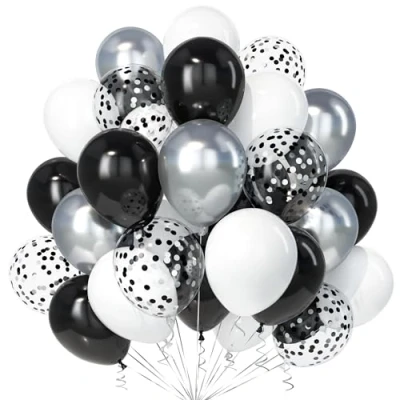 Imagen de Teselife Globos Negro Blanco Plata, 30Piezas Plata Metal Confeti Globo Latex Helio Mujer Niña Niño Hombres Cumpleaño Compromiso Aniversario Boda Despedida Soltera Mascarada Graduación Valentín