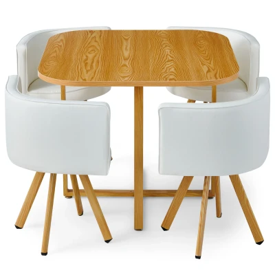 Imagen de Conjunto nordico de mesa y 4 sillas Oslo roble con PU blanco Menzzo