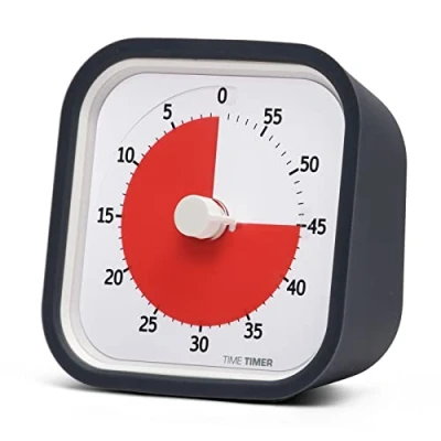 Imagen de Time Timer MOD (Carbón), un temporizador de cuenta regresiva visual 60 minutos para aulas, reuniones, aulas niños y adultos como herramienta educación en el hogar con funcionamiento silencioso cubierta silicona intercambiable