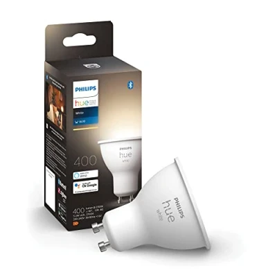 Imagen de Bombilla inteligente Philips Hue GU10, Luz Blanca Cálida, 4.3 W, Compatible con Alexa y Google Home, Blanco