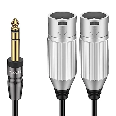 Imagen de J&amp;D TRS 6.35mm (1/4) a Doble Cable XLR, PVC Pelado, Desbalanceado 1/4 Macho Inch Adaptador de Audio Estéreo Patch para Altavoz Mic Guitarra Mezclador AMP, 1,8 m