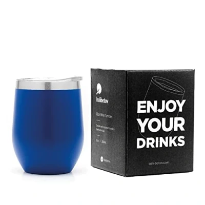 Imagen de balibetov Vaso Termo para Vino con Tapa (355ml) de Llevar Taza Termica Café, Té, Vino, Cerveza y mas Frio Calor (Azul)