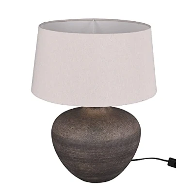 Imagen de Reality Leuchten R50963844 Lou Lámpara de mesa (cerámica, pantalla tela, no incluye 1 bombilla E27, altura 38 cm), color marrón