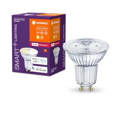 Imagen de LEDVANCE Lámpara LED inteligente con tecnología ZigBee, GU10 base, vidrio transparente, Blanco cálido (2700K), 350 Lumen, sustituto de 50W iluminante 1 paquete
