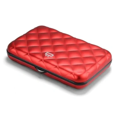 Imagen de ÖGON Smart Wallets Quilted Button Cartera Tarjetero Protección RFID: Protege Tus Tarjetas de Robar hasta 10 + Recetas Notas Aluminio anodizado (Rojo)