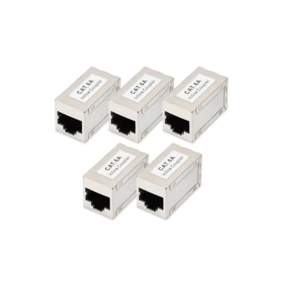 Imagen de DIGITUS DN 93905 Acoplador RJ45 Cat 6A, 5 Piezas, Extensión de Cable LAN, Conector Red Cat6A, Compatible con PoE, Modular, para Switch, DSL, Módem, Router, PC, Plata