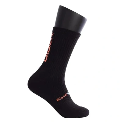 Imagen de Black Crown Calcetines Pro Altos 70% Poliéster, 28% Algodón, 2% Elastano, Negro con Letras en Coral. (Calcetines Altos, FR/ES, Números, 43, 46, Regular, Alto)