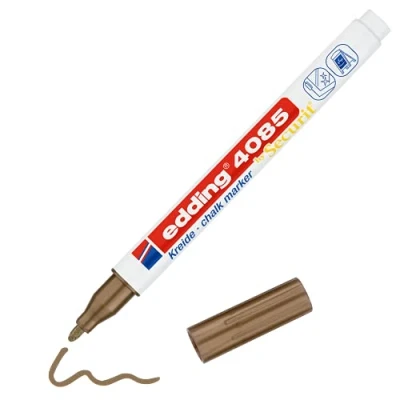 Imagen de edding 4085 marcador de tiza cobre 1 rotulador punta redonda 2 mm rotuladores para cristal borrables pizarras, vidrio y espejos líquida cobertura opaca