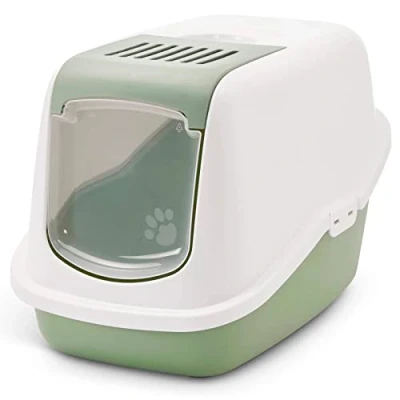 Imagen de Inodoro moderno para gatos Nestor blanco y verde claro, 56 x 39 38,5 cm