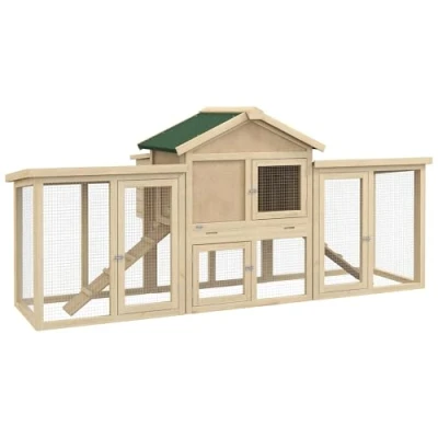 Imagen de PawHut Gallinero de Madera 204x85x93 cm Jaula para 2 4 Gallinas Grande con Nido Bandeja Extraíble Techo Asfalto y Rampa Exterior Natural