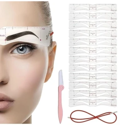 Imagen de 12 pares de plantillas para cejas + Eyebrow Shaper soporte, set un estilo perfecto sin conocimientos previos