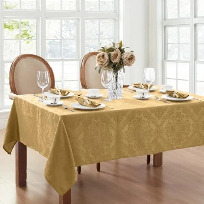 Imagen de Elrene Mantel de Damasco, poliéster, Dorado, 52 x 70 Pulgadas, Rectangular/Rectangular