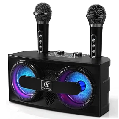Imagen de Karaoke 2 microfonos inalambricos, Profesional,Altavoz portatil,Karaoke niños,Karaoke Completo para Boda, Picnic, Fiestas en Casa y Exterior, Luces LED