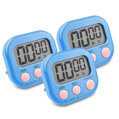 Imagen de Newaner 3 Piezas Temporizador Cocina Digital Azul, Cronometro con Pantalla LCD Grande, Timer Alarma Fuerte, Reloj Respaldo Magnético para Estudiar Trabajar