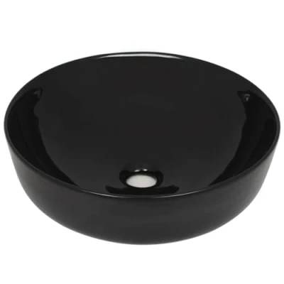 Imagen de vidaXL Lavabo Redondo Cerámica Negro 41,5x13,5 Lavamanos Lavatorio Grifo Baño