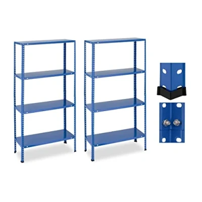 Imagen de Relaxdays Estanterías Metálicas Almacén Set de 2, 147,5 x 75,5 30,5 cm, 160 kg, Acero, 4 Baldas, Estantes Sótano, Azul