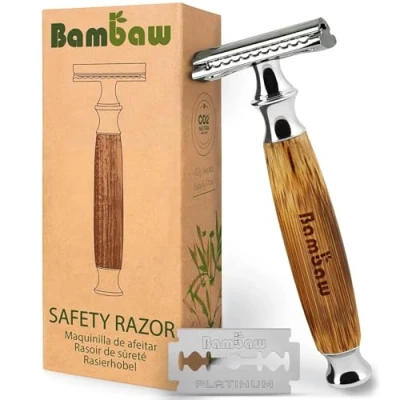 Imagen de Bambaw Maquinilla de Afeitar Clasica, Mujer con Cuchilla Doble Filo, Safety Razor, Afeitadora Tradicional Mango Bambú