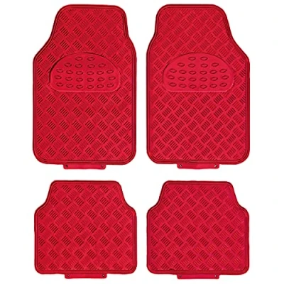 Imagen de Alfombrillas de Coche Diseño Metálico, 4 Piezas 2 Delanteras y Traseras, SUV, Furgonetas, Coches, Camiones, Protección para Todo Tipo Clima Alta Resistencia, Acabado Rojo
