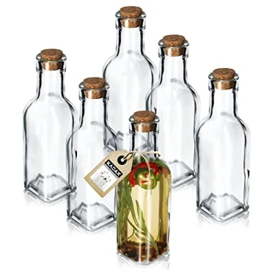 Imagen de KADAX botella universal con corcho, juego de 6 botellas cristal transparente tapón jarra aceite, recipiente cristal, (175 ml, unidades)