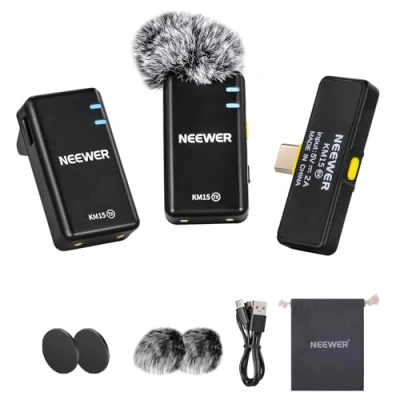 Imagen de Neewer KM15 Juego de micrófono inalámbrico, USB C para iPhone 16, 15 Pro MAX, iPad Android, Sistema Lavalier Solapa con cancelación Ruido, grabación Video en Vivo,