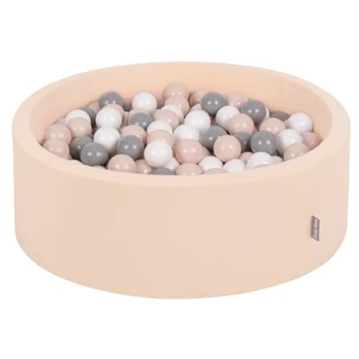 Imagen de KiddyMoon Piscina De Bolas 90X30cm/300 ∅ 7Cm para Ninos, Beige: Beige Pastel/Gris/Blanco