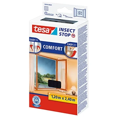 Imagen de tesa Insect Stop Malla Mosquitera COMFORT para Ventanas Francesas Autoadhesiva sin Necesidad de Taladrar Gris Antracita, 120 cm x 240