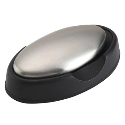 Imagen de KitchenCraft Pastilla Eliminadora de Olores, Jabón Acero Inoxidable Plateada y Soporte Negro, Elimina los Malos Olores las Manos, 63 x 7,4 2,23 cm, 12 Meses Garantía, 1 Recuento