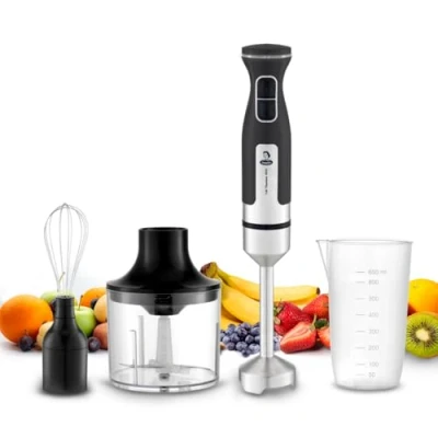 Imagen de Juanita LiliTitanium Batidora de Mano 1500W, Regulador Velocidad, Cuchillas Titanium, 3 Accesorios Picadora y Montar con Vaso Medidor, Blender Función Turbo, Acero Inoxidable