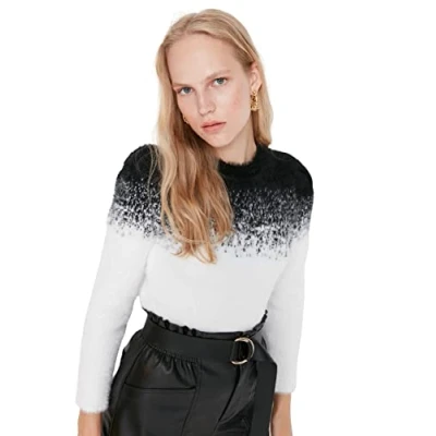 Imagen de Trendyol Crew Neck Color Gradient Regular Sweater Sudadera, Negro, L para Mujer