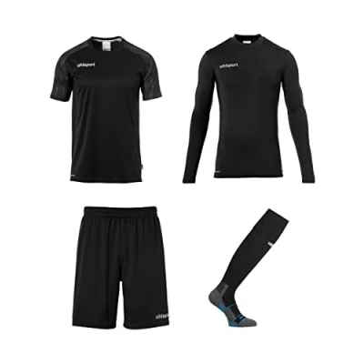 Imagen de uhlsport Reaction Goalkeeper juego de camisas, pantalones cortos, capas base y calcetines fútbol, ropa portero, completo para adultos jóvenes